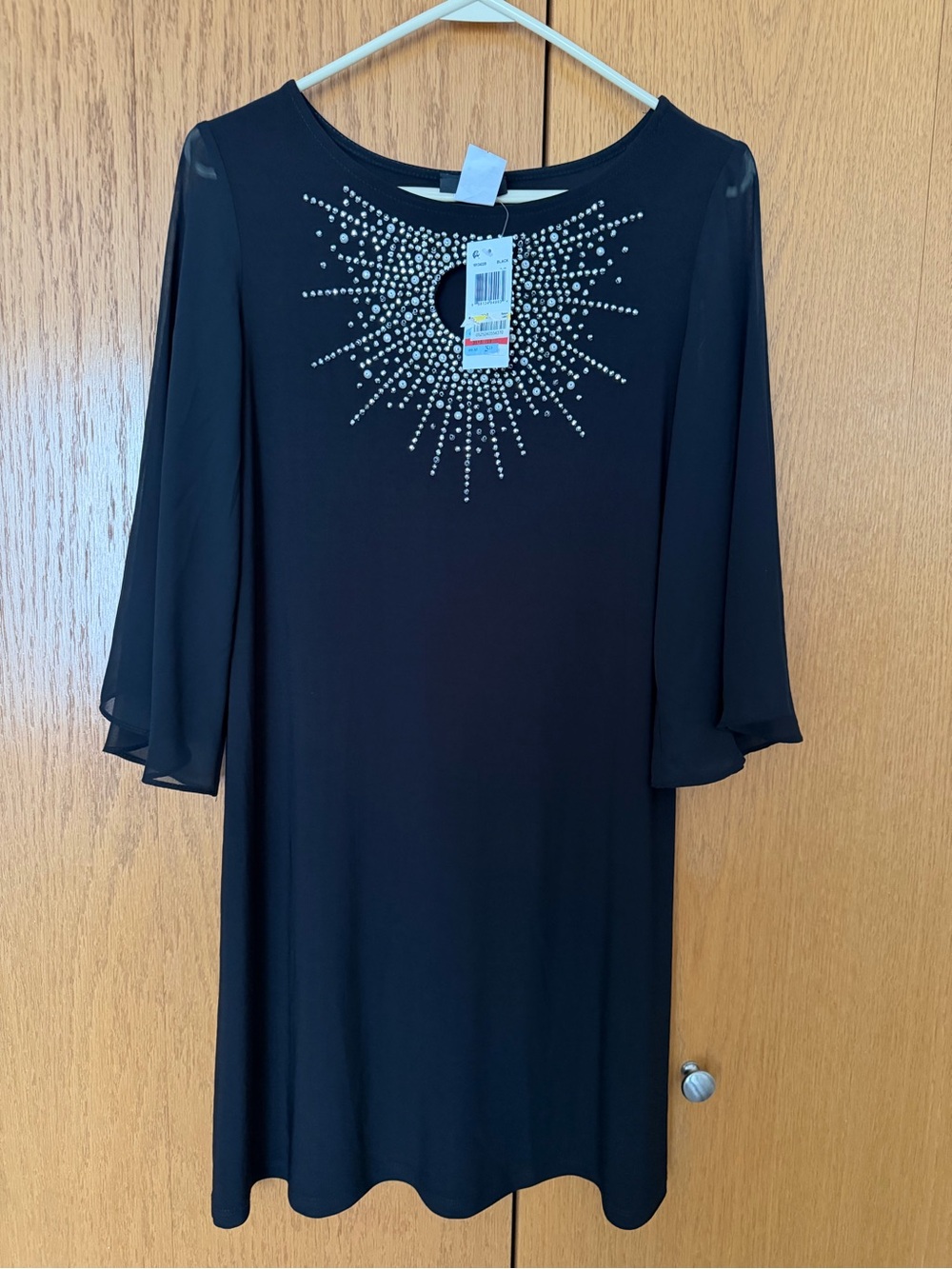 BCX Black Mini Dress with Silver Rhinestone Neckline